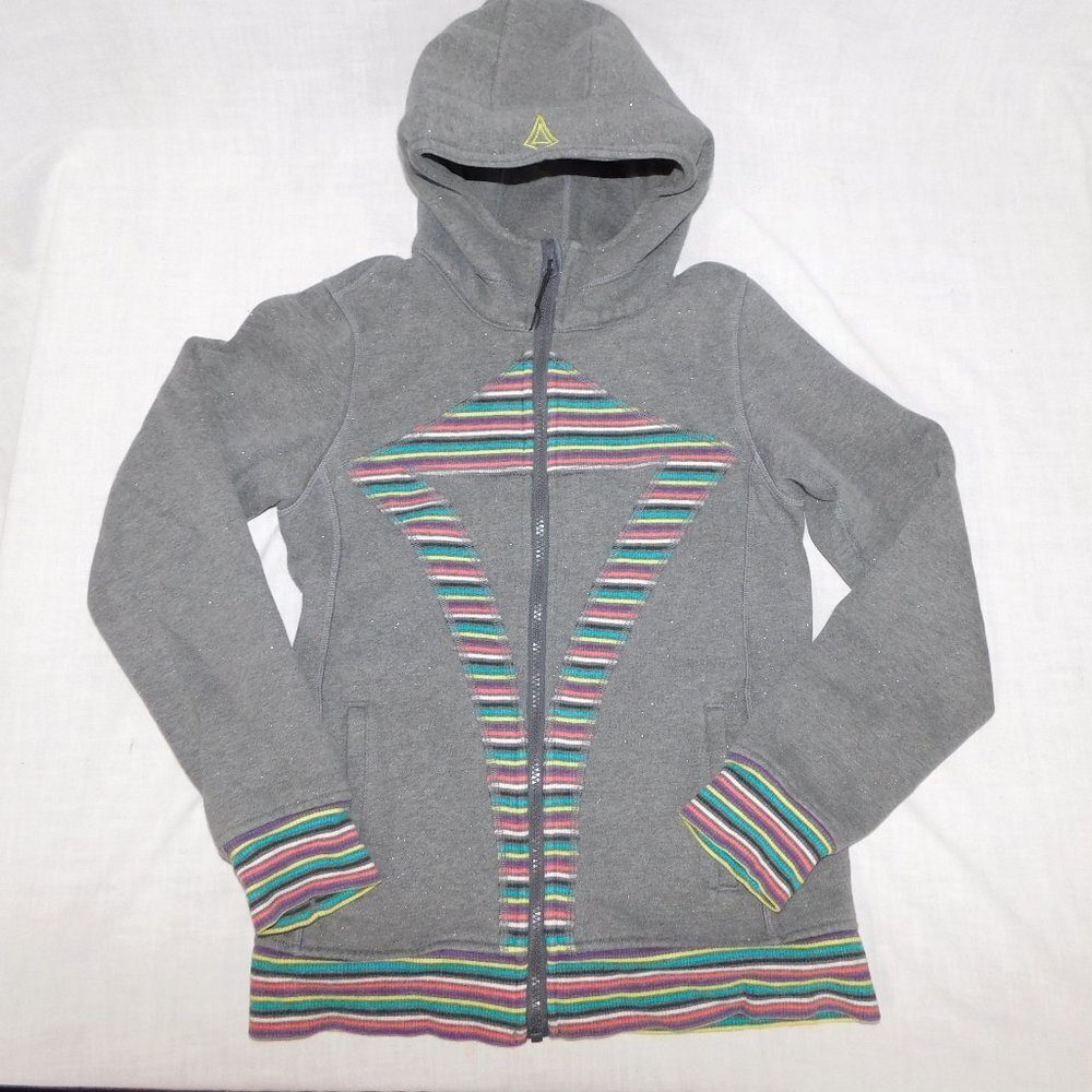 Ivivva Gray Multicolor Stripe sparkly Full Zip Hoodie Jacket Youth Girls 12